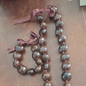 Vintage, Elegant Brown Beaded Necklace and Bracelet Set
